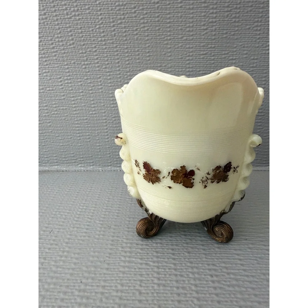 Vintage Custard Uranium Glass Creamer Pitcher Shell Design UV Glow Floral